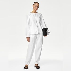 Marks and Spencer Linen Rich Tie Detail Blouse- Medium Aus. Size 10